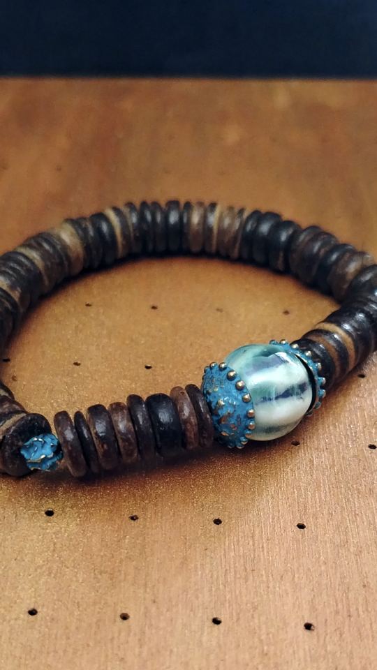 Браслет, кокос, керамика и бронза